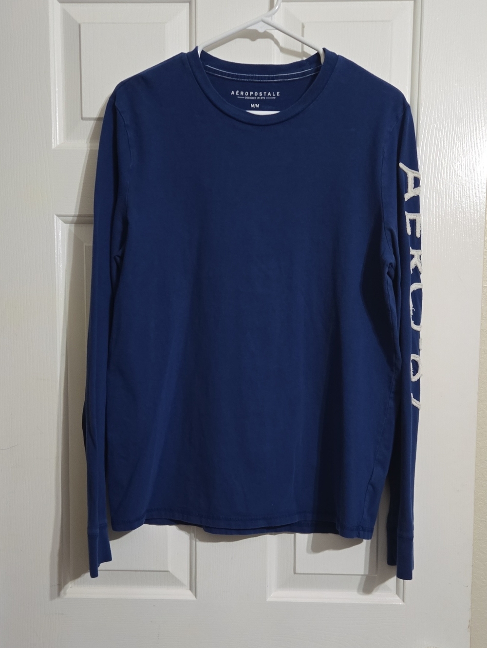 VintageAeropostale Men Long Sleeve Crew Shirt - Dark Blue with White Sleeve Logo